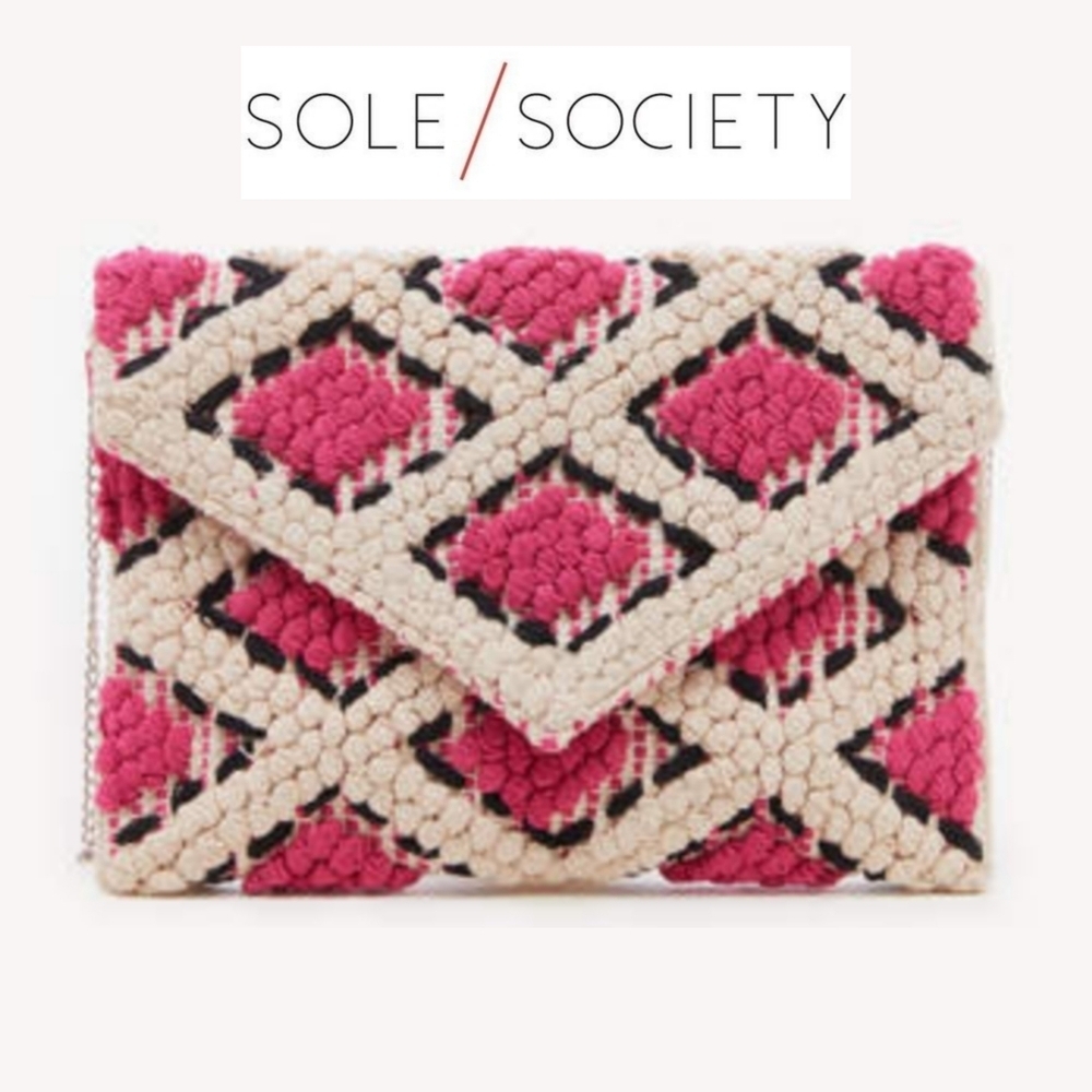 NWT Sole Society Faam Pink Woven Crossbody Clutch